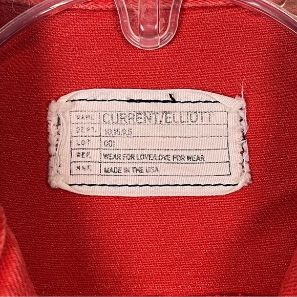 Current/Elliot Mechanic Distressed Button Front Denim Jacket in Fire Red Small - Picture 7 of 11